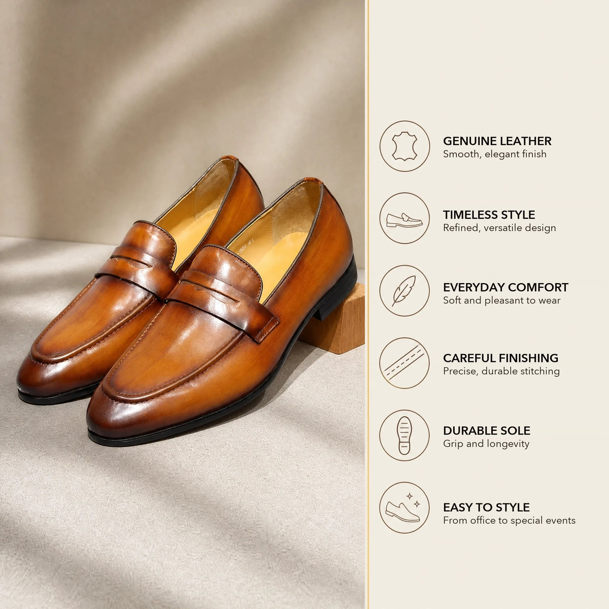Men's hand-patinated leather penny loafer in Cognac Image