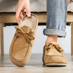 Men's Lace-Up Loafer Mule with Open Heel, Camel