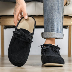 Men's Lace-Up Loafer Mule with Open Heel, Black