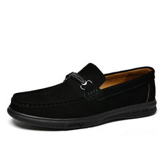 Men's Gum Sole Loafer with Metal Buckle, Black and Camel, Black
