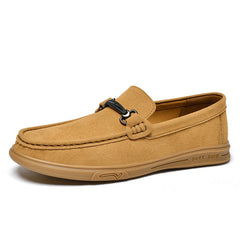 Men's Gum Sole Loafer with Metal Buckle, Black and Camel, Camel