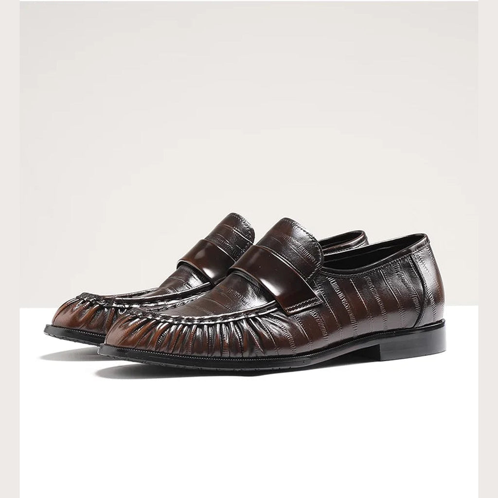 Men's eel-skin effect leather loafers, Black, pair view