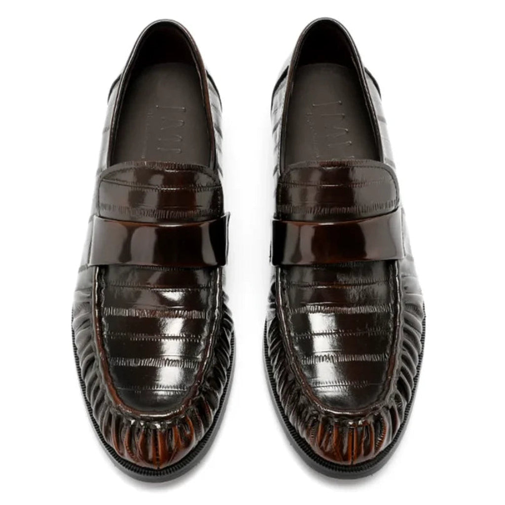 Men's eel-skin effect leather loafers, Black, heel view