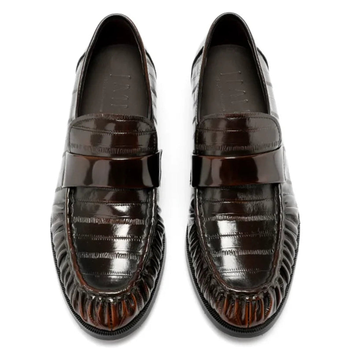 Men's eel-skin effect leather loafers, Black, heel view