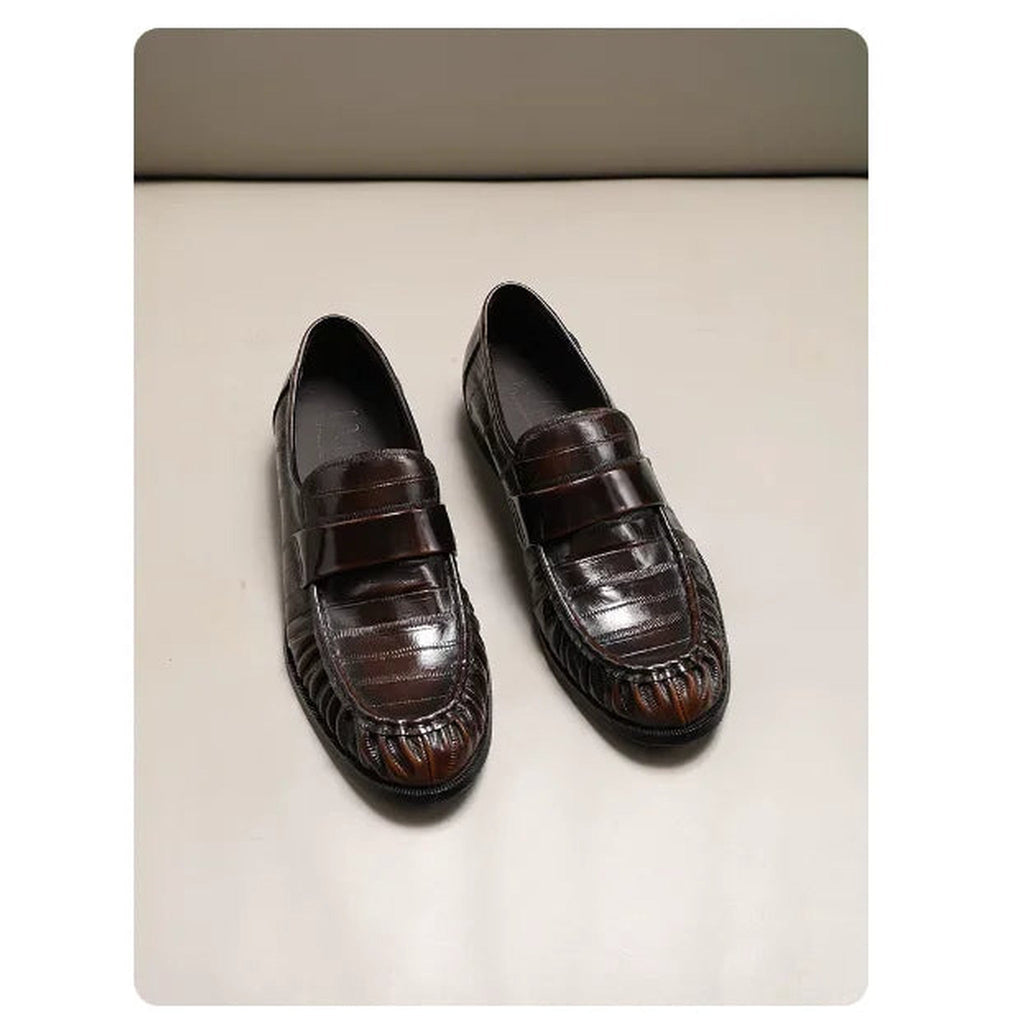 Men's eel-skin effect leather loafers, Dark Brown, sole view
