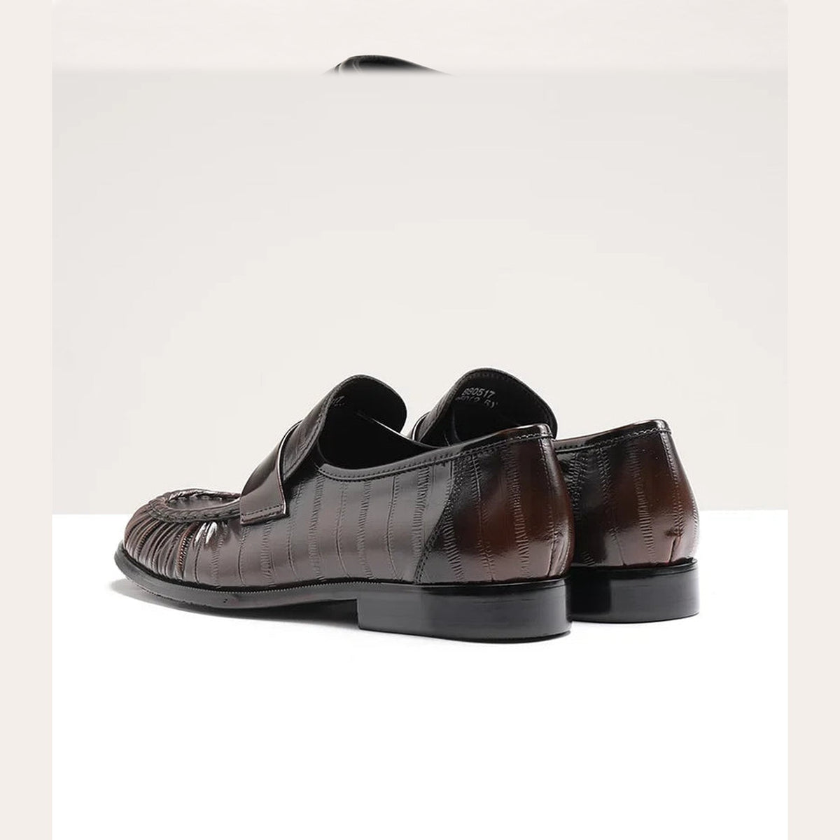 Men's eel-skin effect leather loafers, Dark Brown, detail view