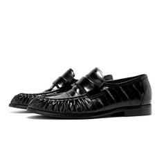 Men's Eel-Skin Effect Leather Loafers, Black and Brown, Black