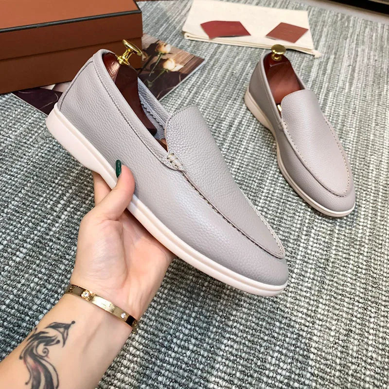Men's light brown slip-on loafers with thick sole, view 6