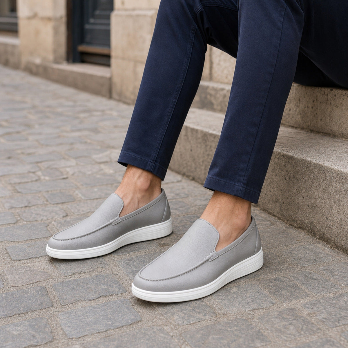 Men's light brown slip-on loafers with thick sole, view 7 Image