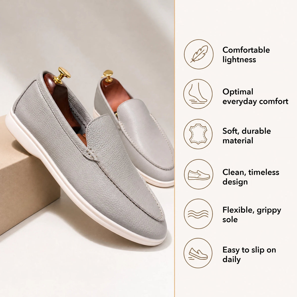 Men's light brown slip-on loafers with thick sole, view 5 Image