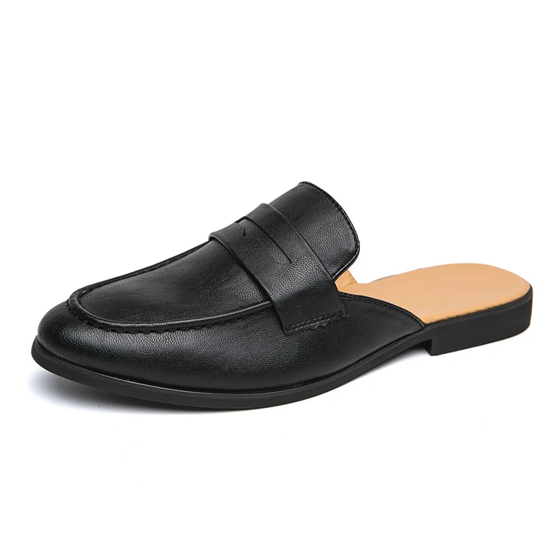 Men's open loafer mule with smooth vamp in brown
