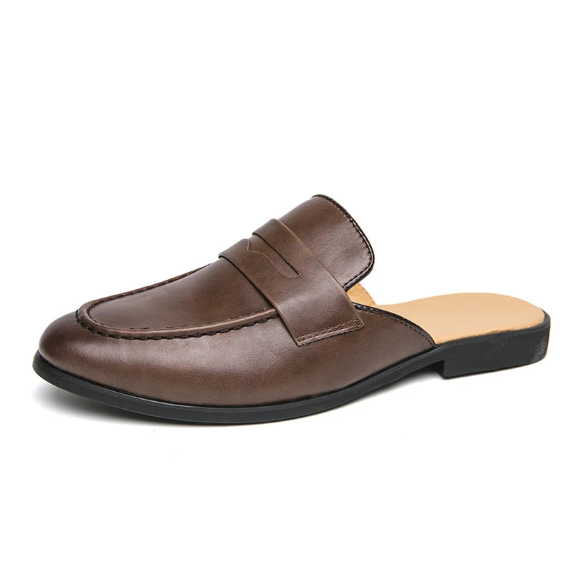 Men's open loafer mule with smooth vamp, black version, view 3