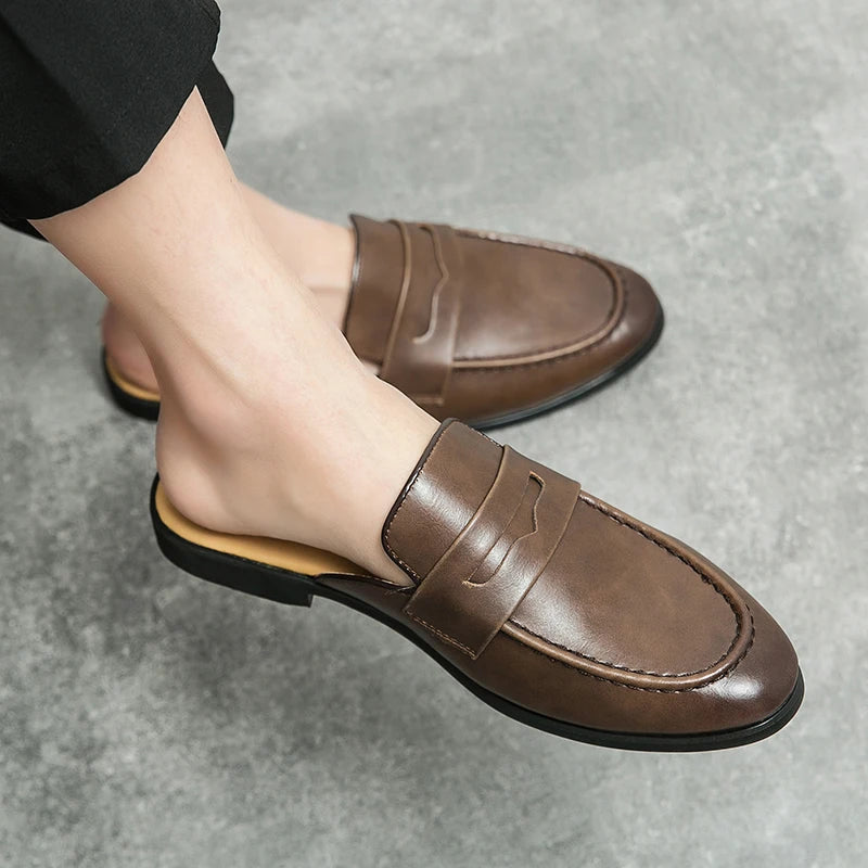 Men's open loafer mule with smooth vamp, black version, view 5