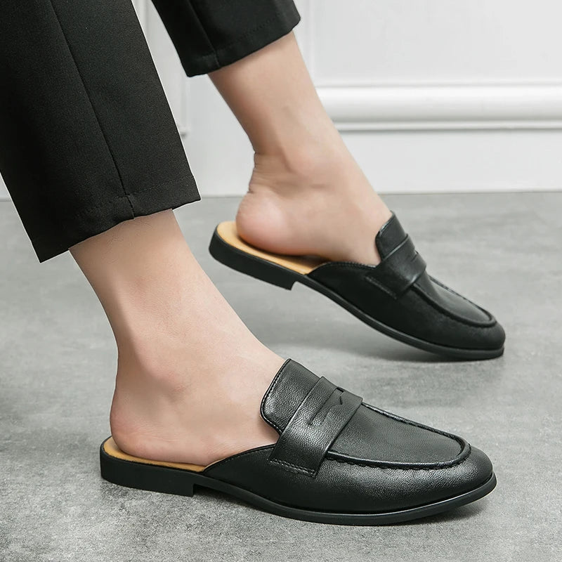 Men's open loafer mule with smooth vamp, brown version, view 6