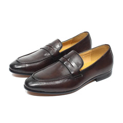 Men's Patinated Leather Penny Loafers, Dark Brown