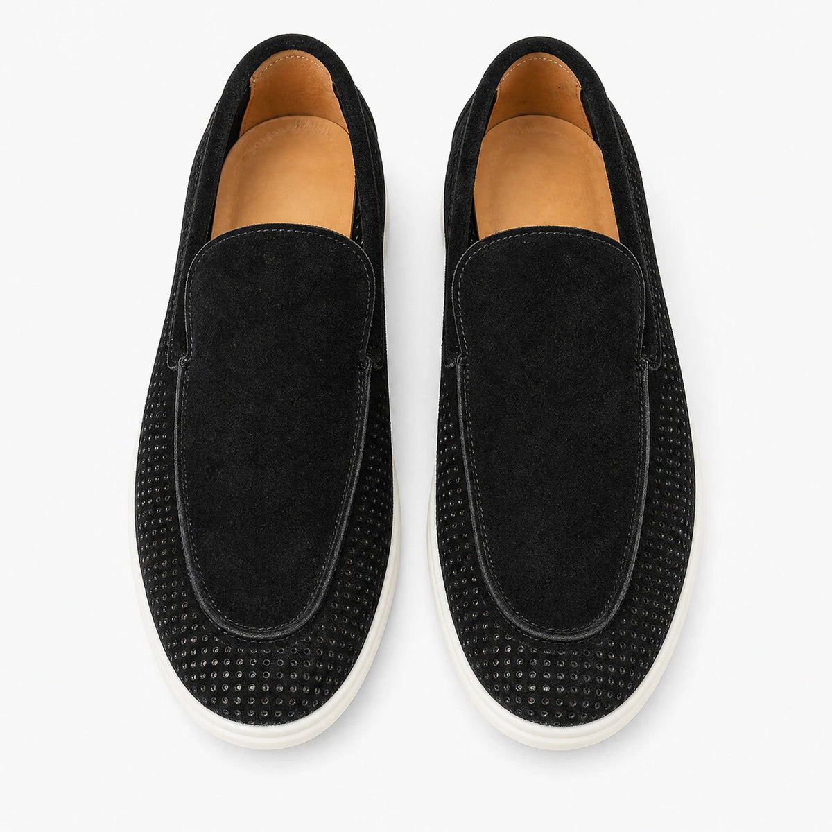 men's perforated suede loafer with white sole