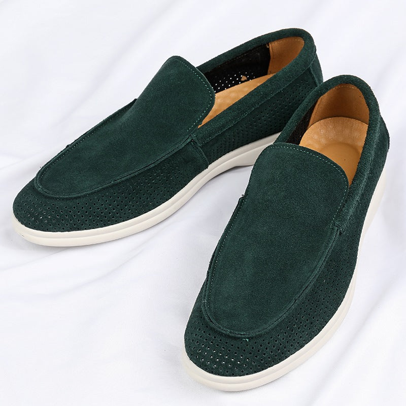men's perforated suede loafer with white sole, view 10