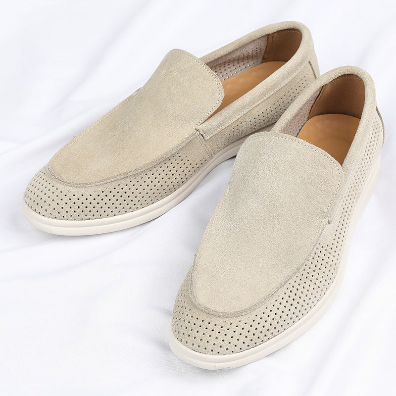 men's perforated suede loafer with white sole, view 12