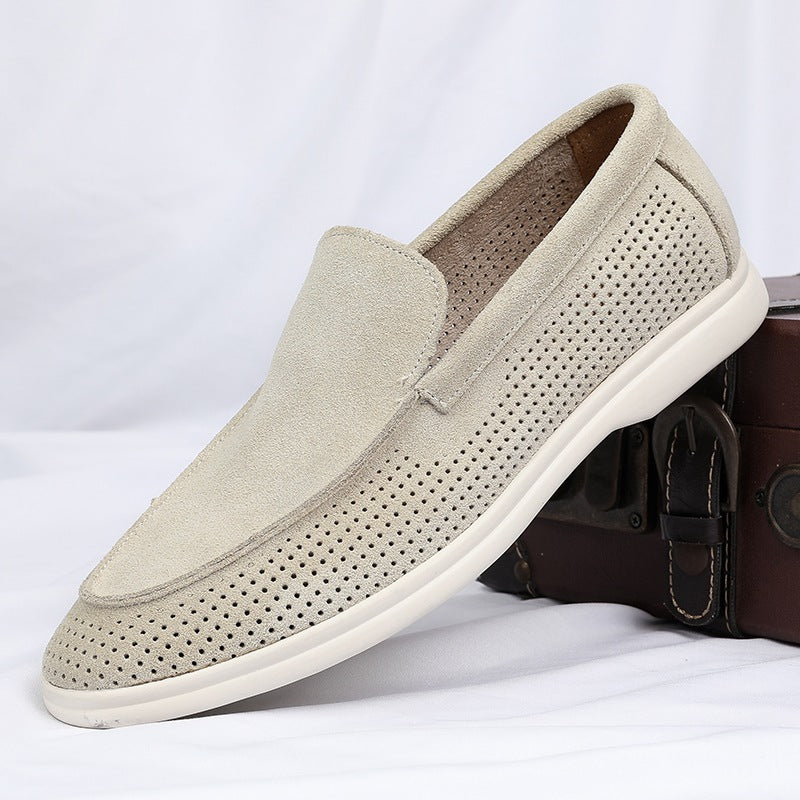 men's perforated suede loafer with white sole, view 13
