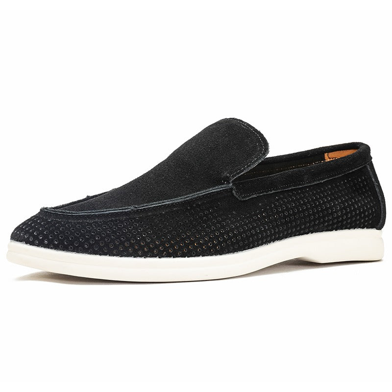 men's perforated suede loafer with white sole, view 5