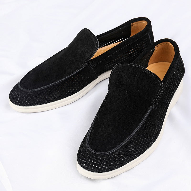 men's perforated suede loafer with white sole, view 8