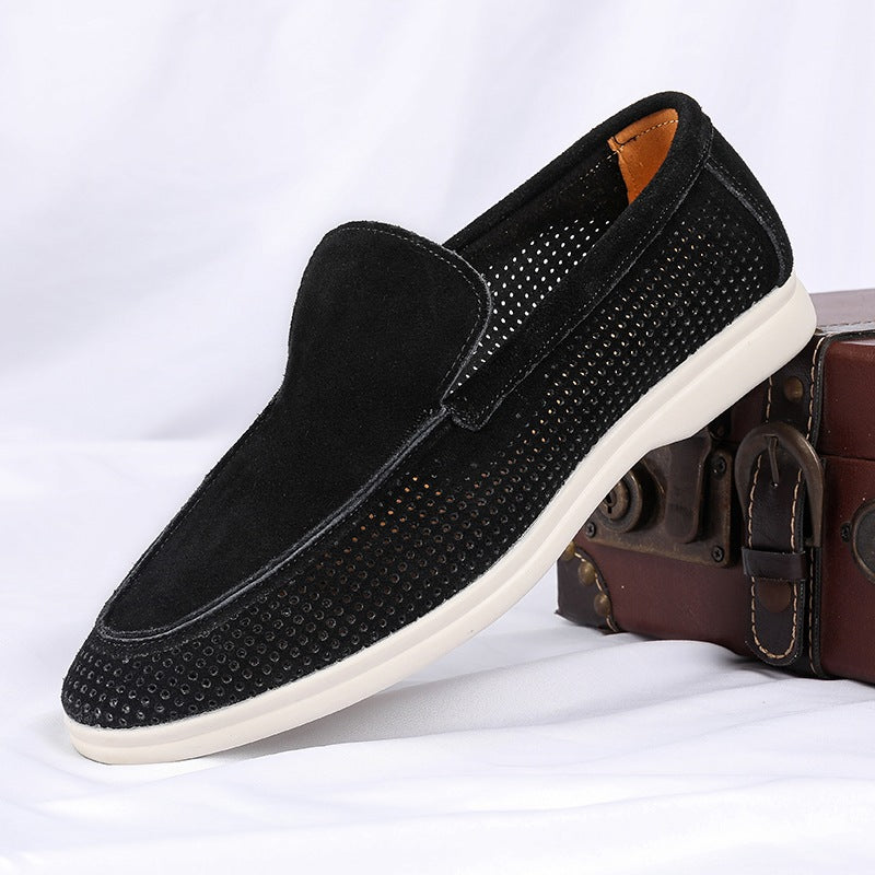 men's perforated suede loafer with white sole, view 9