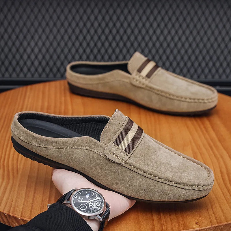 Men's slip-on loafer mule with striped band in blue