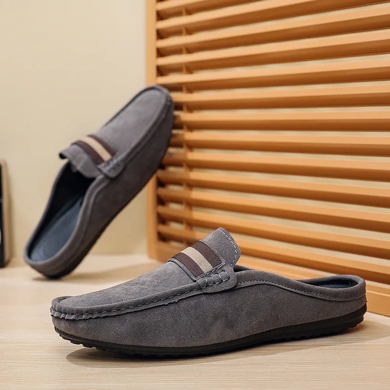 Men's slip-on loafer mule with striped band, beige version, view 10