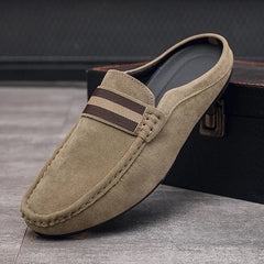 Men's Slip-On Loafer Mule with Striped Band, Beige