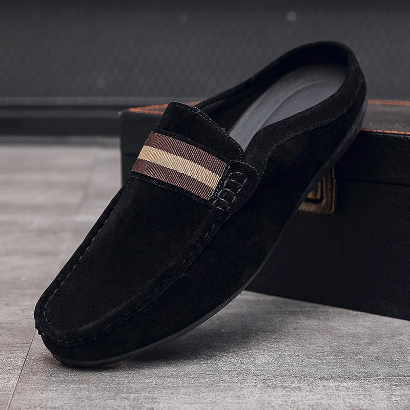 Men's slip-on loafer mule with striped band, beige version, view 6