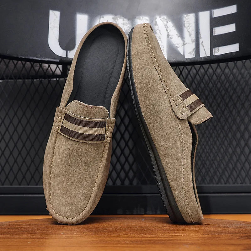Men's slip-on loafer mule with striped band, gray version, view 8