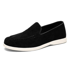 Men's Minimalist Slip-On Loafers with White Sole, Black