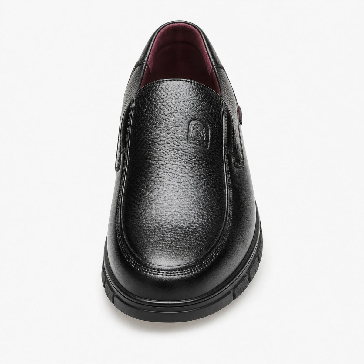 Men's black soft leather loafer, side view