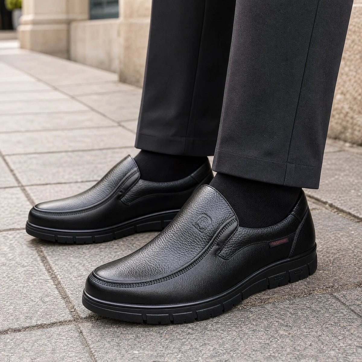 Men's black loafer, front view Image