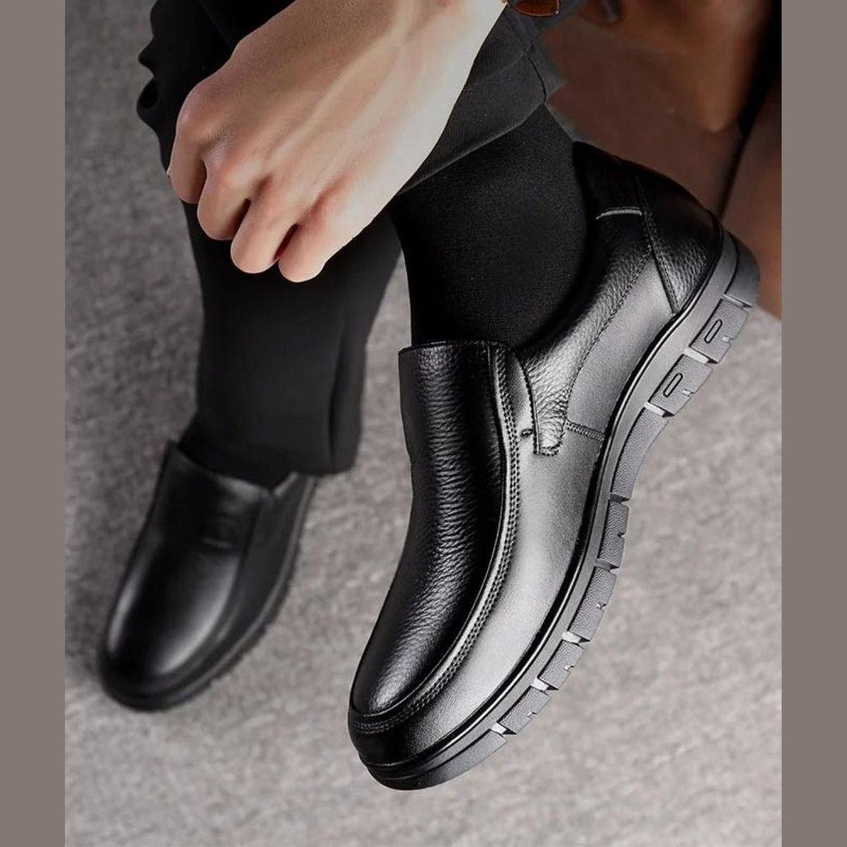 Black loafer, top view