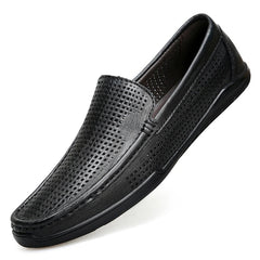 Men's Soft Perforated Leather Loafers, Breathable Comfort, Black
