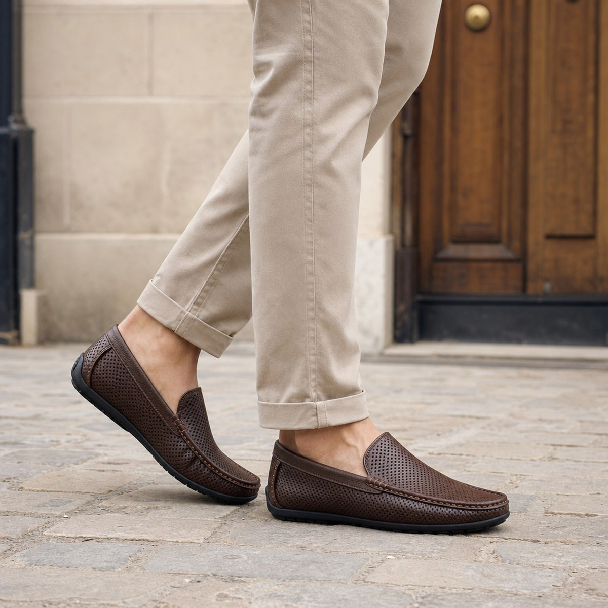 Pair of men's breathable leather loafers Image