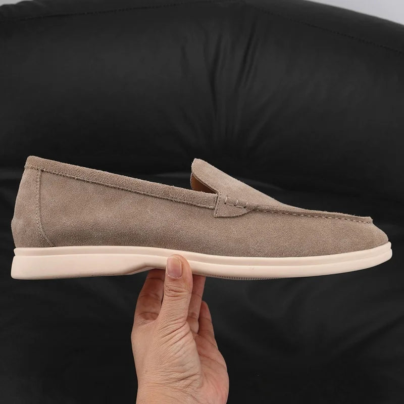 Men's soft suede loafers with light sole, Camel, detail view