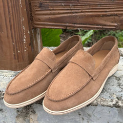 Men's Soft Taupe Suede Loafers with Light Sole, Camel