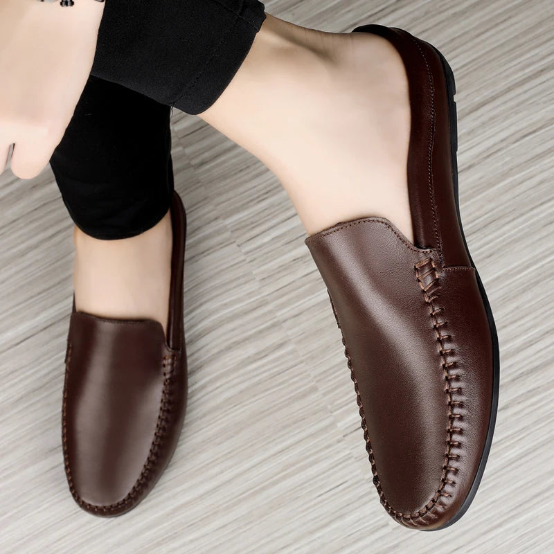 Men's split leather backless slip-on mule in black