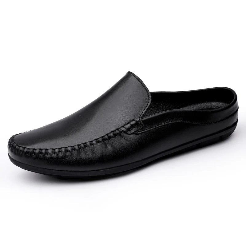 Men's split leather backless slip-on mule in white