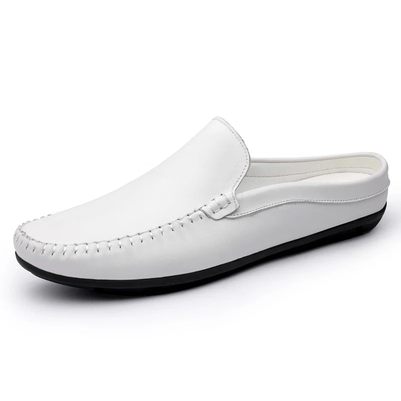 Men's split leather backless slip-on mule in brown