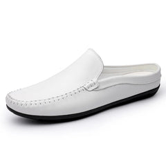 Men's Split Leather Backless Slip-On Mule, White