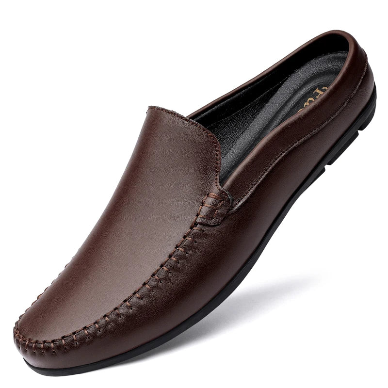 Men's split leather backless slip-on mule, black version, view 4