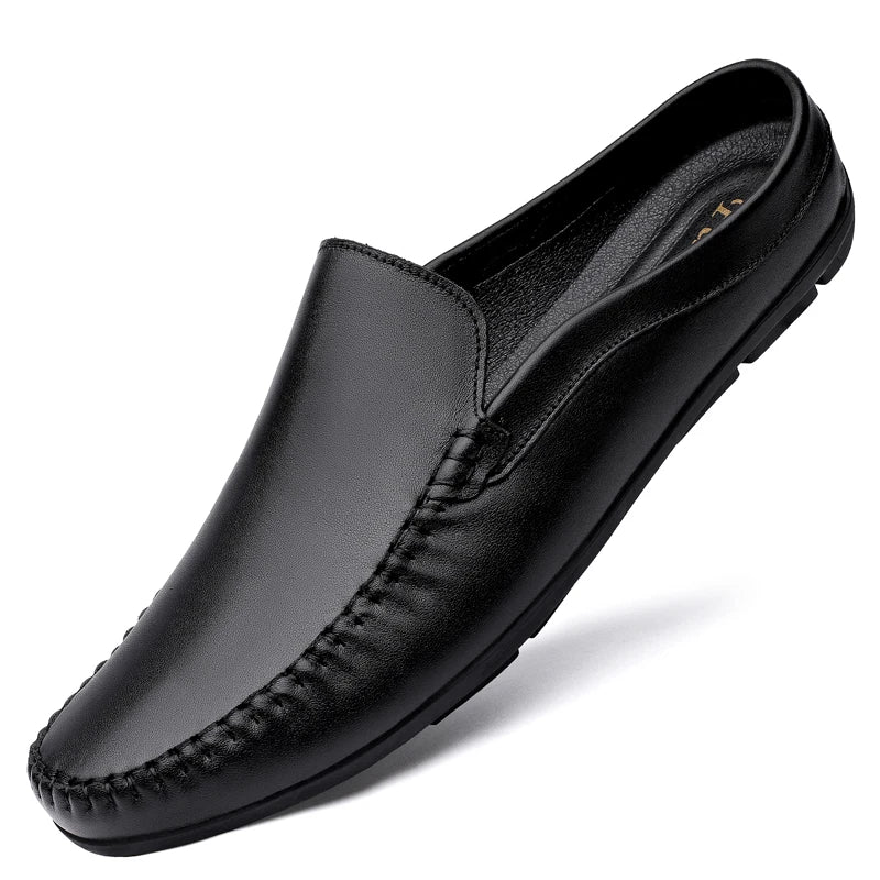 Men's split leather backless slip-on mule, brown version, view 6