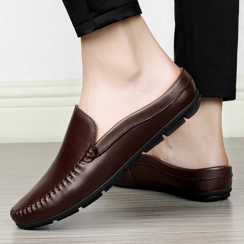 Men's split leather backless slip-on mule, white version, view 8