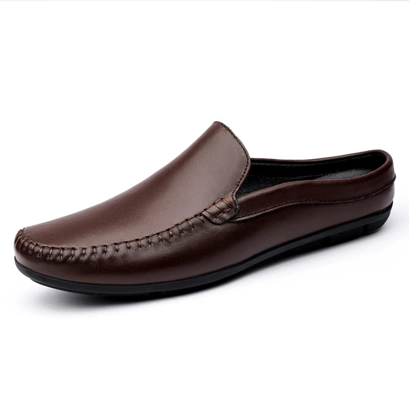 Men's split leather backless slip-on mule, brown version, view 9