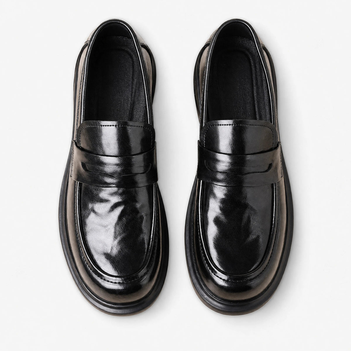 Men's split leather thick-sole penny loafers, side view Image
