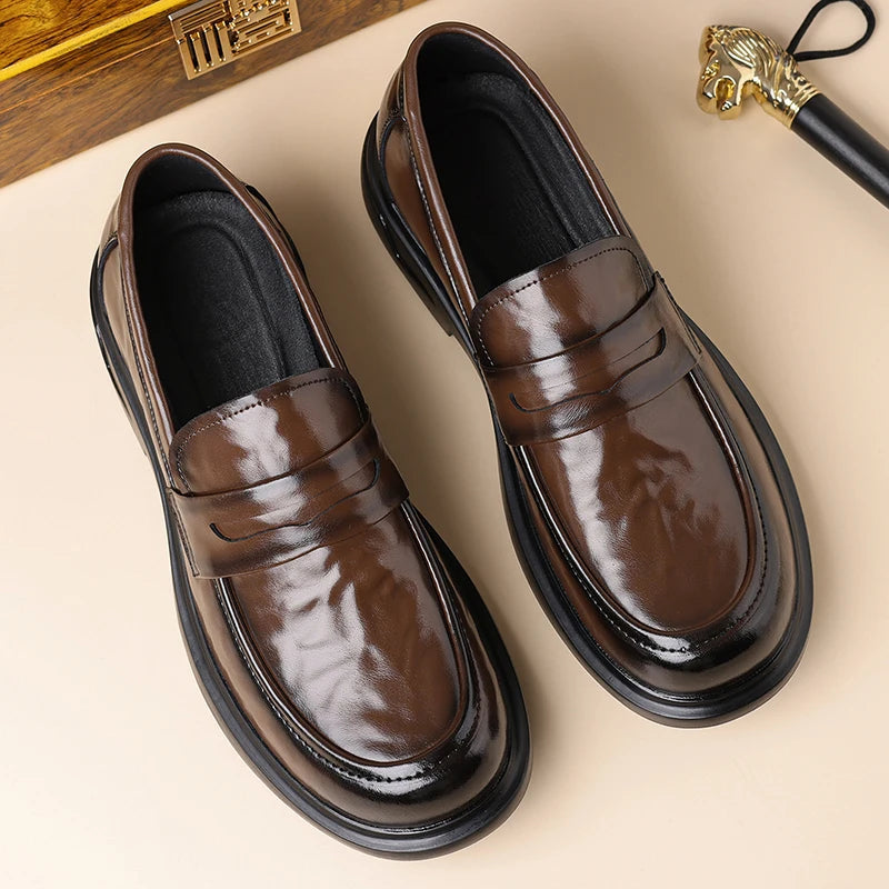 Black split leather penny loafer