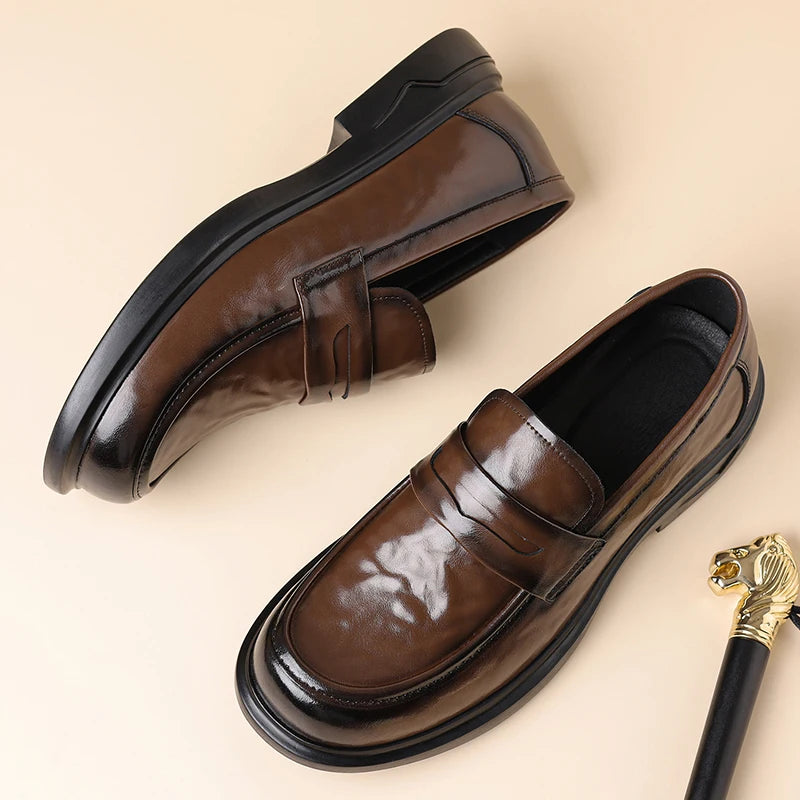 Brown split leather penny loafer
